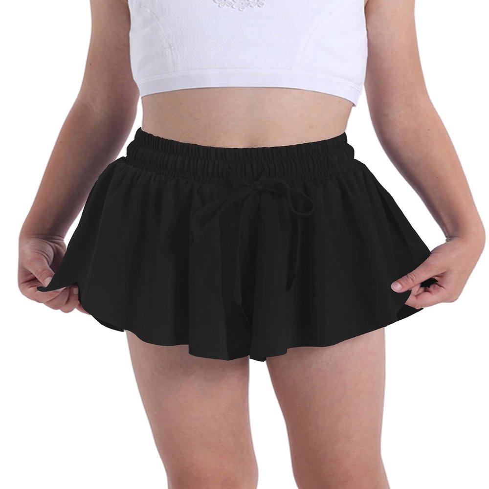 Butterfly Flowy Shorts Skirts for Girls Tennis Cheer Stuff Athletic Preppy Running Sports Skirt for Teen GirlsBlack,L