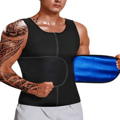 LMCOB Sauna Vest for Men Waist Trainer Vest with Zipper Workout Sauna Suit with Adjustable Waist Trimmer Belt(LYBH10072-01-XXXL)