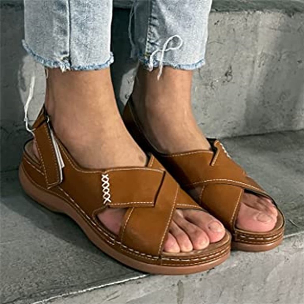 BBPM Women's Orthopedic Open Toe Leather Sandal, Orthopedic Bunion Corrector Sandals for Summer Outdoor Hiking Walking Beach,Brown,EU35/US4.5