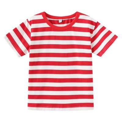 Boys Red and White Striped T-Shirt, Short Sleeve Crewneck Tees Top Shirt Size 10