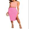 HUUSA Women's Sleeveless Bodycon Slit Skirts 2 Piece Dress Sets Sexy Color Block Summer Beach Party Round Neck Empire Waist Skinny Midi Dress Peach Pink XL view 1