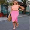 HUUSA Women's Sleeveless Bodycon Slit Skirts 2 Piece Dress Sets Sexy Color Block Summer Beach Party Round Neck Empire Waist Skinny Midi Dress Peach Pink XL view 2