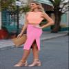 HUUSA Women's Sleeveless Bodycon Slit Skirts 2 Piece Dress Sets Sexy Color Block Summer Beach Party Round Neck Empire Waist Skinny Midi Dress Peach Pink XL view 4