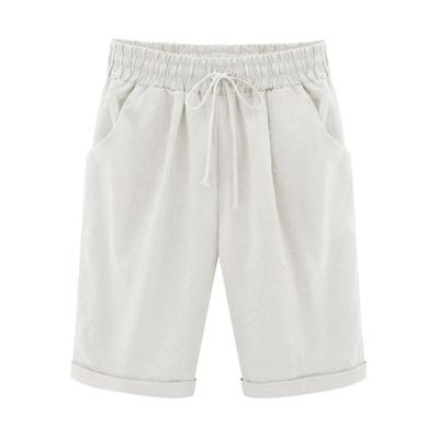 XUETON Petite to Plus Size Shorts for Women Loose Knee Length Bermuda Shorts Casual Summer Lightweight Hiking Biker Shorts(White,Medium)