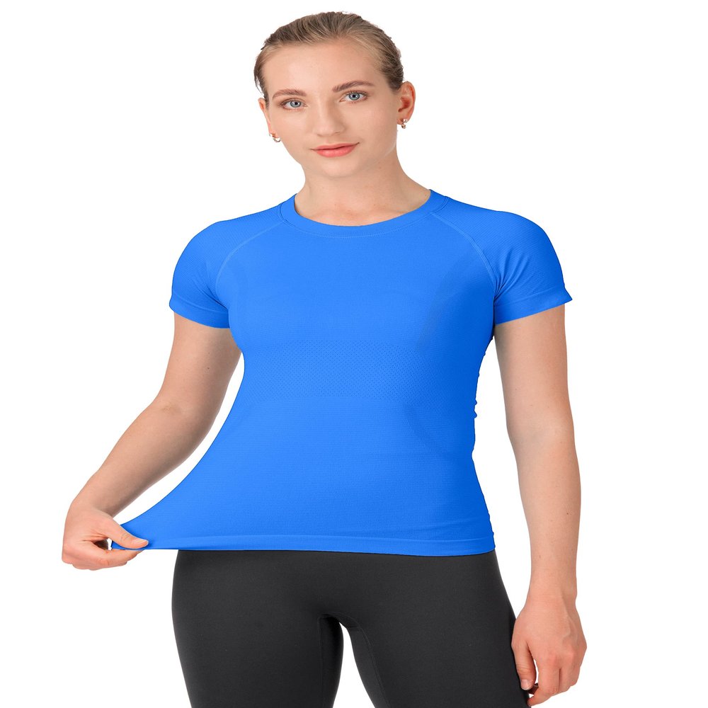 MathCat Women's Lakeblue Yoga, Workout & Running Short Sleeve T-Shirts, Breathable, Moisture-Wicking, Lightweight, Stretchable, Crew Neck, Slim Fit, Large