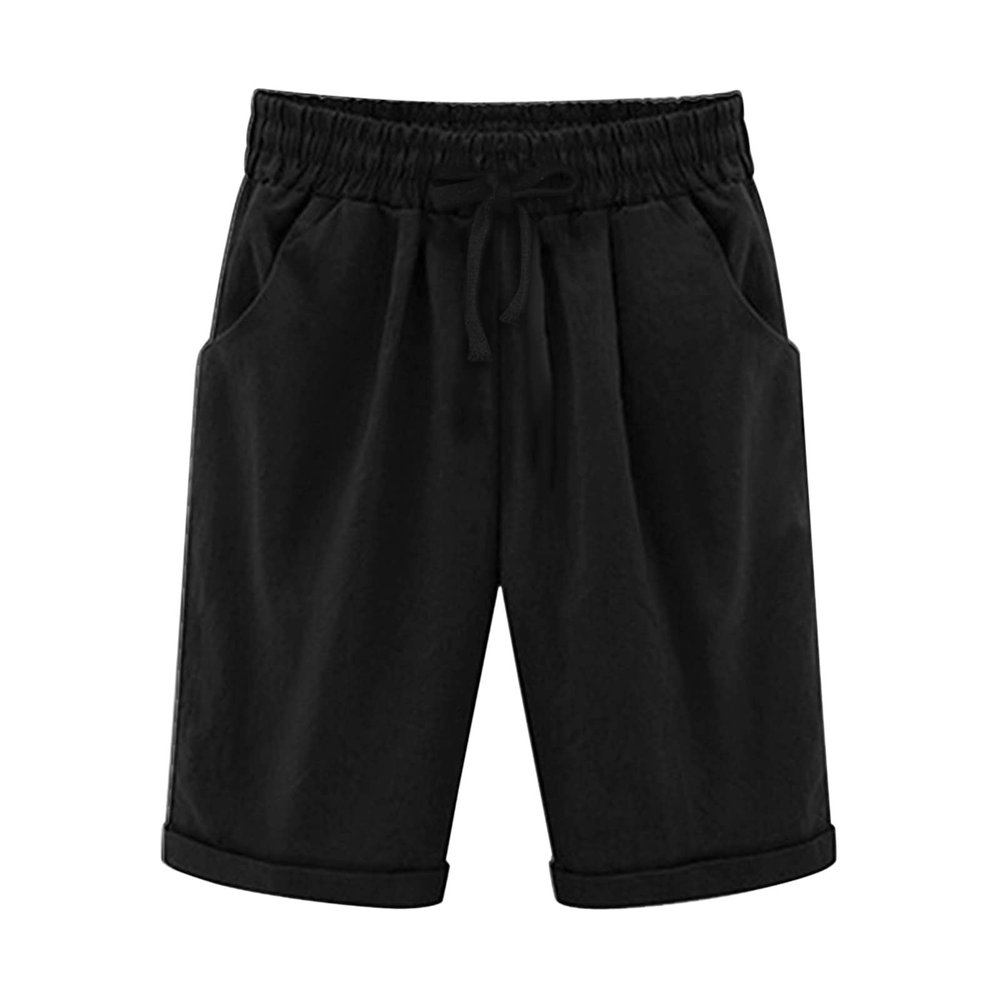 XUETON Petite to Plus Size Shorts for Women Loose Knee Length Bermuda Shorts Casual Summer Lightweight Hiking Biker Shorts(Black,Small)