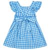 AGQT Little Girls Plaid Dress Gingham Fly Sleeve Backless Summer Dresses Spring Smocked Birthday Easter Dresses Sky Blue Size 4-5T view 1
