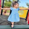 AGQT Little Girls Plaid Dress Gingham Fly Sleeve Backless Summer Dresses Spring Smocked Birthday Easter Dresses Sky Blue Size 4-5T view 2