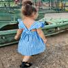 AGQT Little Girls Plaid Dress Gingham Fly Sleeve Backless Summer Dresses Spring Smocked Birthday Easter Dresses Sky Blue Size 4-5T view 4