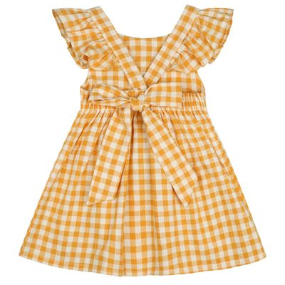 AGQT Baby Girls Plaid Dress Gingham Fly Sleeve Backless Summer Dresses Spring Smocked Birthday Easter Dresses Light Orange Size 6-12 Months