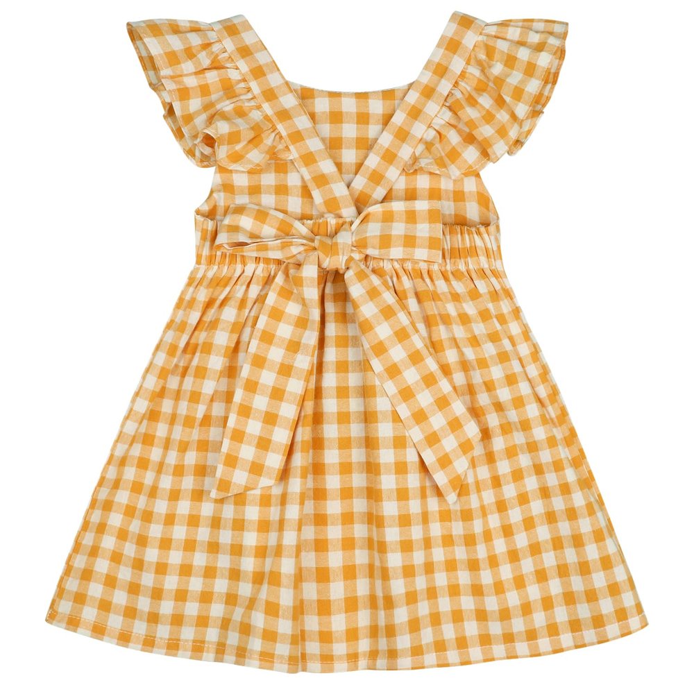 AGQT Baby Girls Plaid Dress Gingham Fly Sleeve Backless Summer Dresses Spring Smocked Birthday Easter Dresses Light Orange Size 6-12 Months