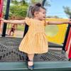 AGQT Baby Girls Plaid Dress Gingham Fly Sleeve Backless Summer Dresses Spring Smocked Birthday Easter Dresses Light Orange Size 6-12 Months view 2