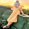 AGQT Baby Girls Plaid Dress Gingham Fly Sleeve Backless Summer Dresses Spring Smocked Birthday Easter Dresses Light Orange Size 6-12 Months view 3