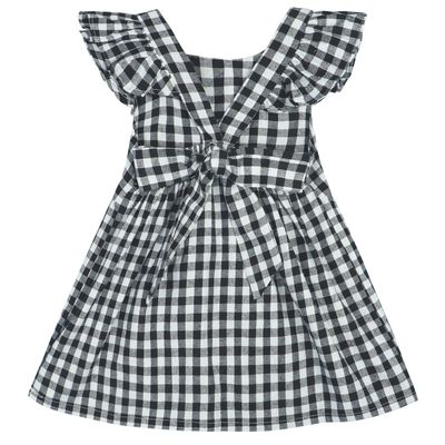 AGQT Baby Girls Plaid Dress Gingham Fly Sleeve Backless Summer Dresses Spring Smocked Birthday Easter Dresses Black Size 12-18 Months