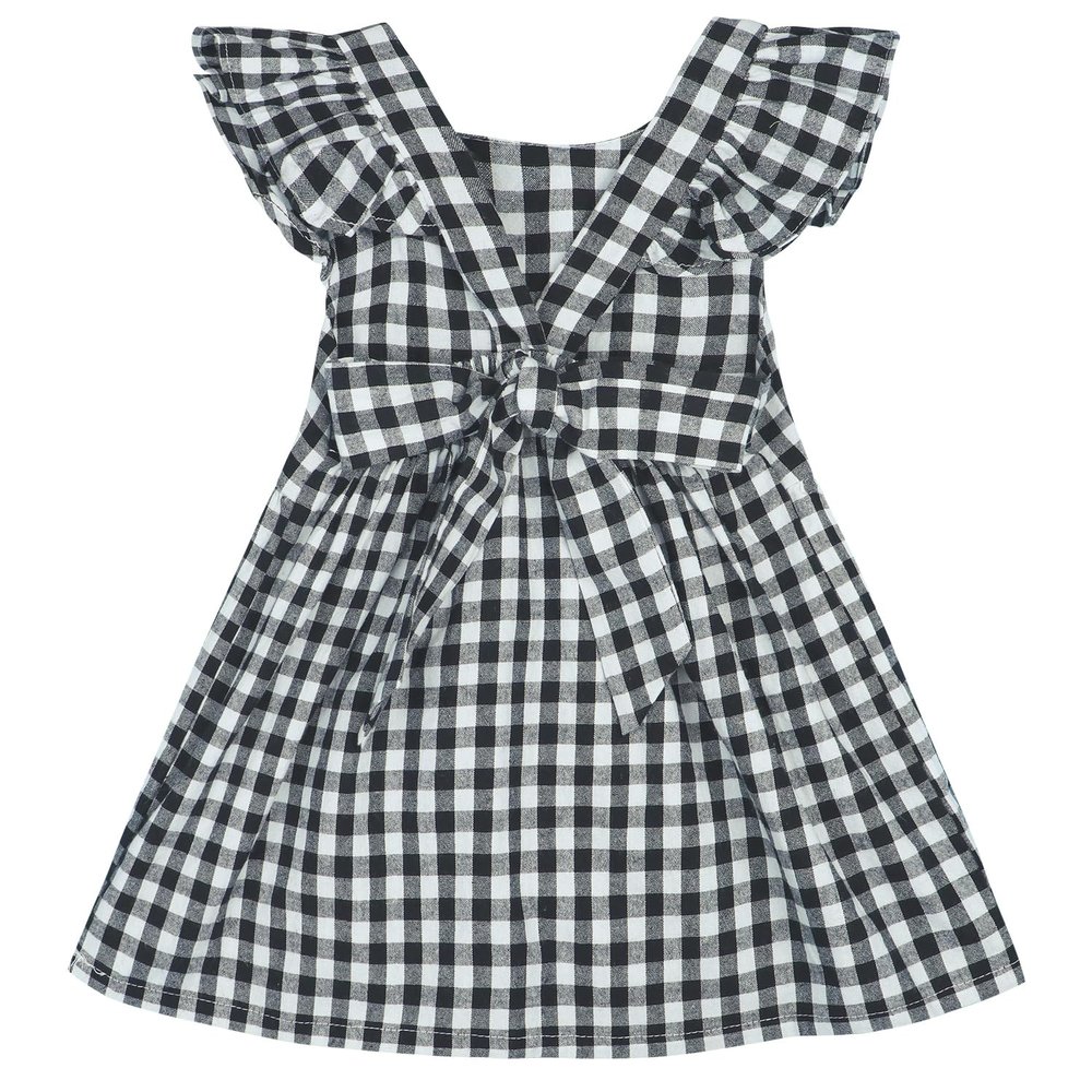 AGQT Baby Girls Plaid Dress Gingham Fly Sleeve Backless Summer Dresses Spring Smocked Birthday Easter Dresses Black Size 12-18 Months