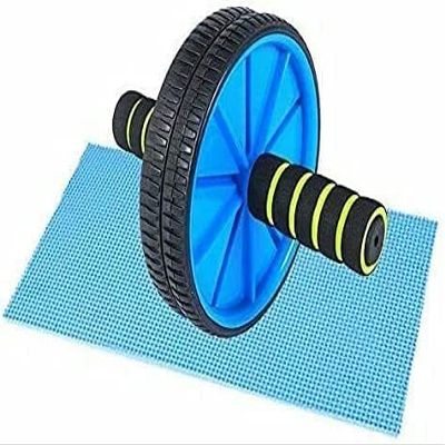 Wheel Roller Abdominal Workout for Exercise and Knee Mat (Silver and Black)