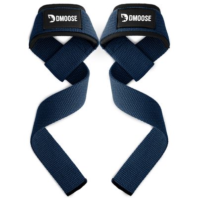 DMoose Fitness Lifting Straps - 4mm Neoprene Padded Wrist Straps for Weightlifting & Powerlifting - Cotton Lifting Strap with Silicone Grip for Men & Women (Navy Blue)