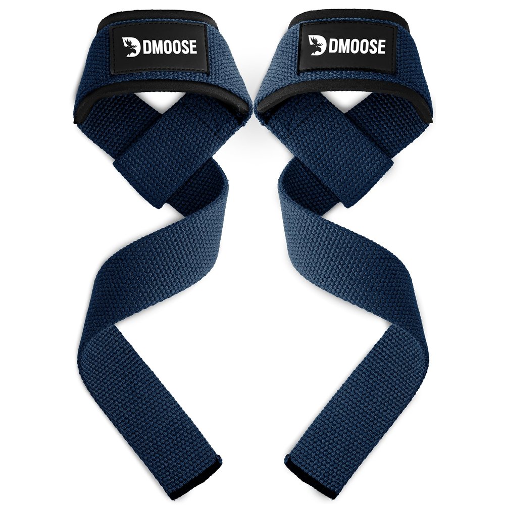 DMoose Fitness Lifting Straps - 4mm Neoprene Padded Wrist Straps for Weightlifting & Powerlifting - Cotton Lifting Strap with Silicone Grip for Men & Women (Navy Blue)