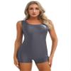 YiZYiF Women's Oil Glossy Satin Sleeveless Sports Swimming Surfing Suits Short Jumpsuit Swimwear Grey Large view 4