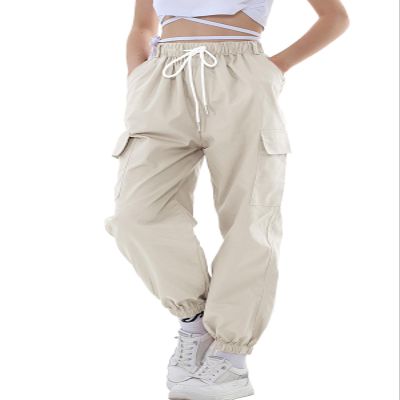 Rolanko Big Girls Cargo Pants Elastic Waist Cargo Jogger Pants for Girl Kids (Beige, 10-11 Years)