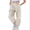 Rolanko Big Girls Cargo Pants Elastic Waist Cargo Jogger Pants for Girl Kids (Beige, 10-11 Years) view 1