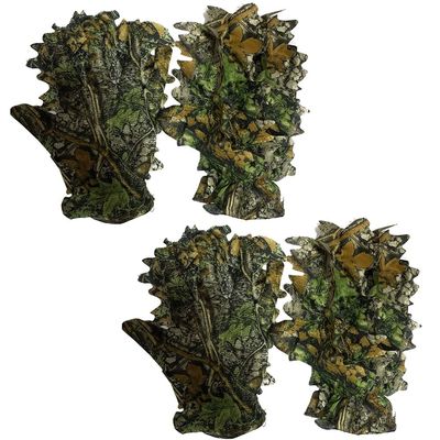 Opaeroo 2 Pair 3D Leaf Camo Camouflage Hunting Suits Accessories Leafy Gloves Ghillie Suit Outdoor Anti-Slip Sports Hunting Gloves for Men