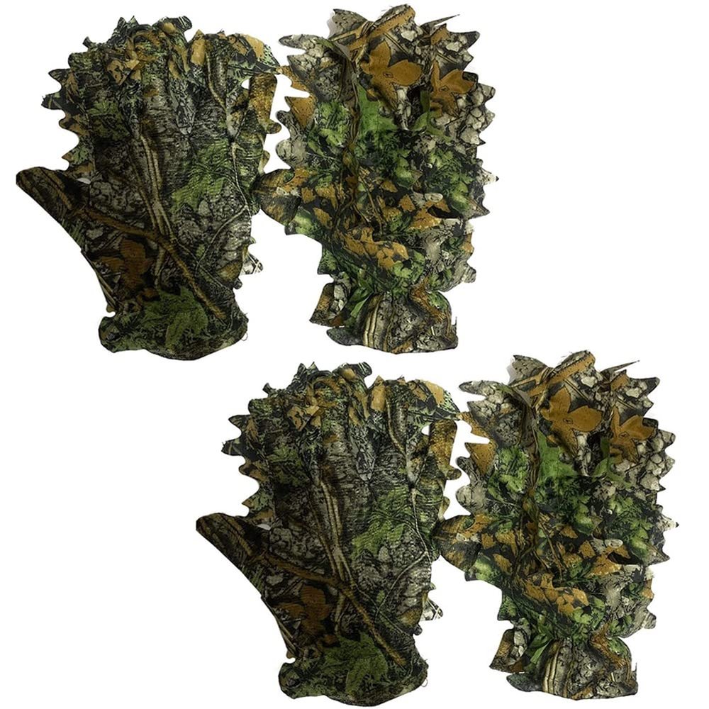 Opaeroo 2 Pair 3D Leaf Camo Camouflage Hunting Suits Accessories Leafy Gloves Ghillie Suit Outdoor Anti-Slip Sports Hunting Gloves for Men
