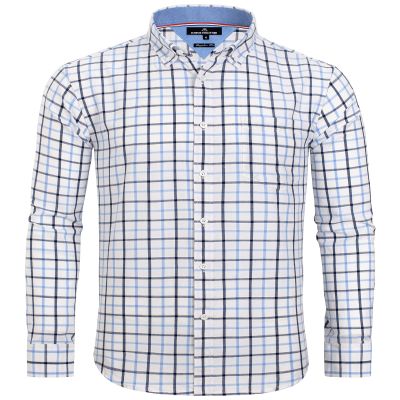 Alimens & Gentle Mens Button Down Shirts Navy Check Long Sleeve Gingham Shirt Business Dressy Oktoberfest Plaid Shirts