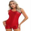 YiZYiF Women's Oil Glossy Satin Sleeveless Sports Swimming Surfing Suits Short Jumpsuit Swimwear Burgundy X-Large view 1