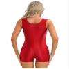 YiZYiF Women's Oil Glossy Satin Sleeveless Sports Swimming Surfing Suits Short Jumpsuit Swimwear Burgundy X-Large view 2