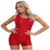 YiZYiF Women's Oil Glossy Satin Sleeveless Sports Swimming Surfing Suits Short Jumpsuit Swimwear Burgundy X-Large view 3