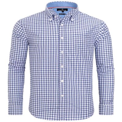 Alimens & Gentle Mens Plaid Button Down Shirts Long Sleeve Blue Gingham Regular Fit Shirt Formal Business Dress Shirt