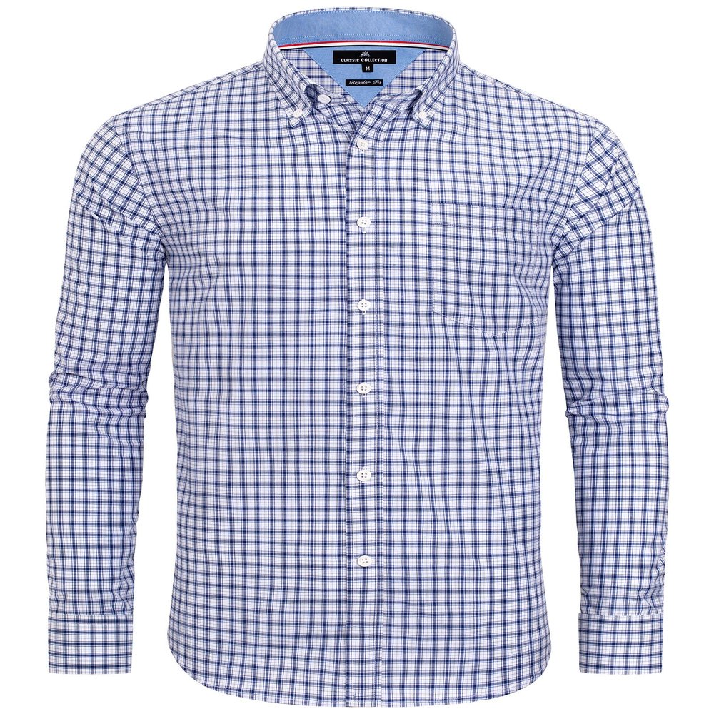 Alimens & Gentle Mens Plaid Button Down Shirts Long Sleeve Blue Gingham Regular Fit Shirt Formal Business Dress Shirt