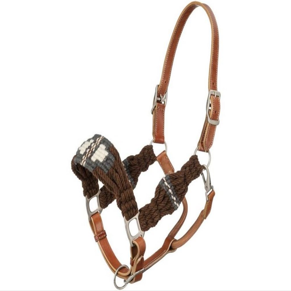 Tough 1 Wool String Leather Halter Brown/Grey/CRM