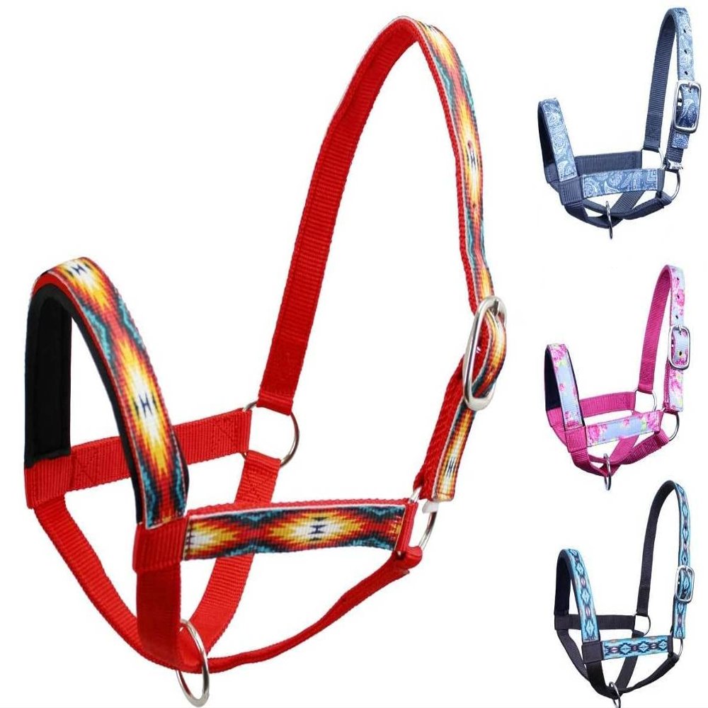 Tahoe Tack Nylon Overlay Llama Halter with Padded Noseband - 6 Month Warranty (Red Aztec, Small Llama)