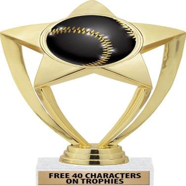 Customized 6" Baseball Trophy Award, Shiny Gold Star Trophy 50 Pack