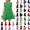 Babydoll Dresses for Women,2023 Summer Plus Size Casual Cute Petite Dress Sleeveless Tiered Ruffle Pleated Flowy Swing Boho Beach mini Maternity T-Shirt Dress Vacation Outfits(A-Green,M) view 1