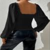 EFJONE Summer Blouses for Women Black Square Neck Ruched Elegant Blouse Long Sleeve Tops view 2