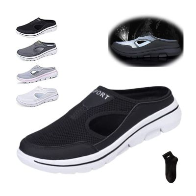 Men's Comfort Breathable Support Sports Sandals, Heelless Air Breathable Mesh Sport Sandals, High Elasticity Non-Slip Walking Shoes for Mens and Womens (A-Black, adult, men, numeric_12_point_5, numeric, us_footwear_size_system, medium)