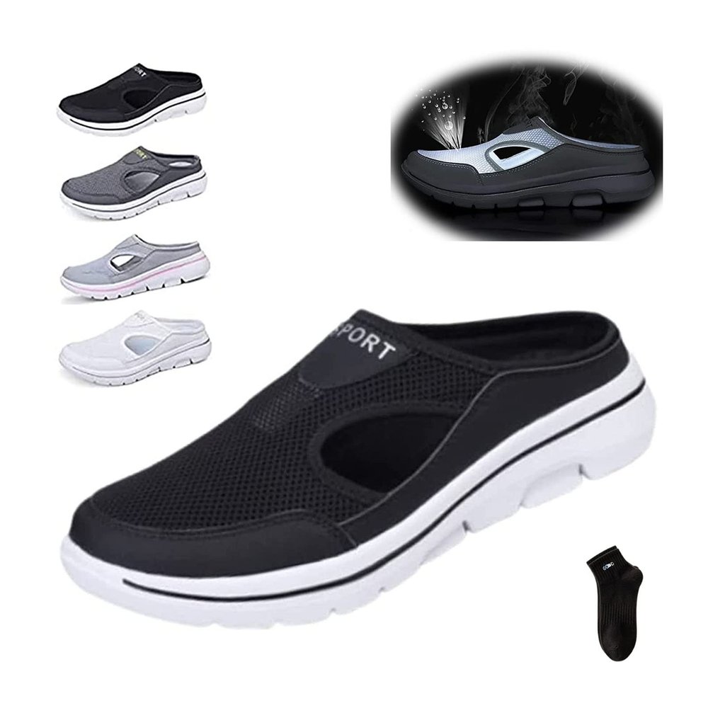 Men's Comfort Breathable Support Sports Sandals, Heelless Air Breathable Mesh Sport Sandals, High Elasticity Non-Slip Walking Shoes for Mens and Womens (A-Black, adult, men, numeric_12_point_5, numeric, us_footwear_size_system, medium)