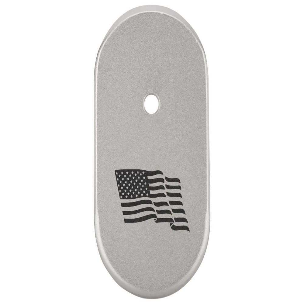 NDZ Performance Magazine Base Plate Finger Extension for Smith & Wesson CSX 9mm 10 Round  US Wave Flag, Laser Engraved Anodized Aluminum in Silver