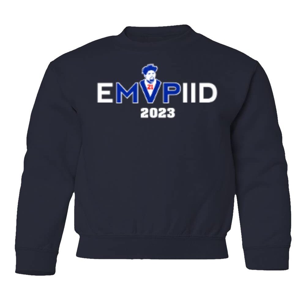 superhotapparel MVPIID Embiid 2023 Best Player Philadelphia Basketbal Youth Crewneck Sweatshirt (Navy, Youth X-Large)