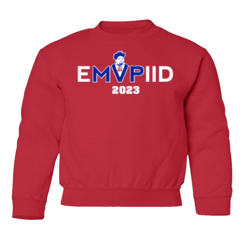 MVPIID Embiid 2023 Best Player Philadelphia Basketbal Youth Crewneck Sweatshirt (Red, Youth Small)
