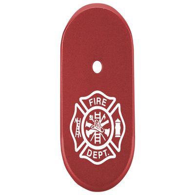NDZ Performance Magazine Base Plate Finger Extension for Smith & Wesson CSX 9mm 10 Round Fire Department Emblem, Laser Engraved Anodized Aluminum in Red