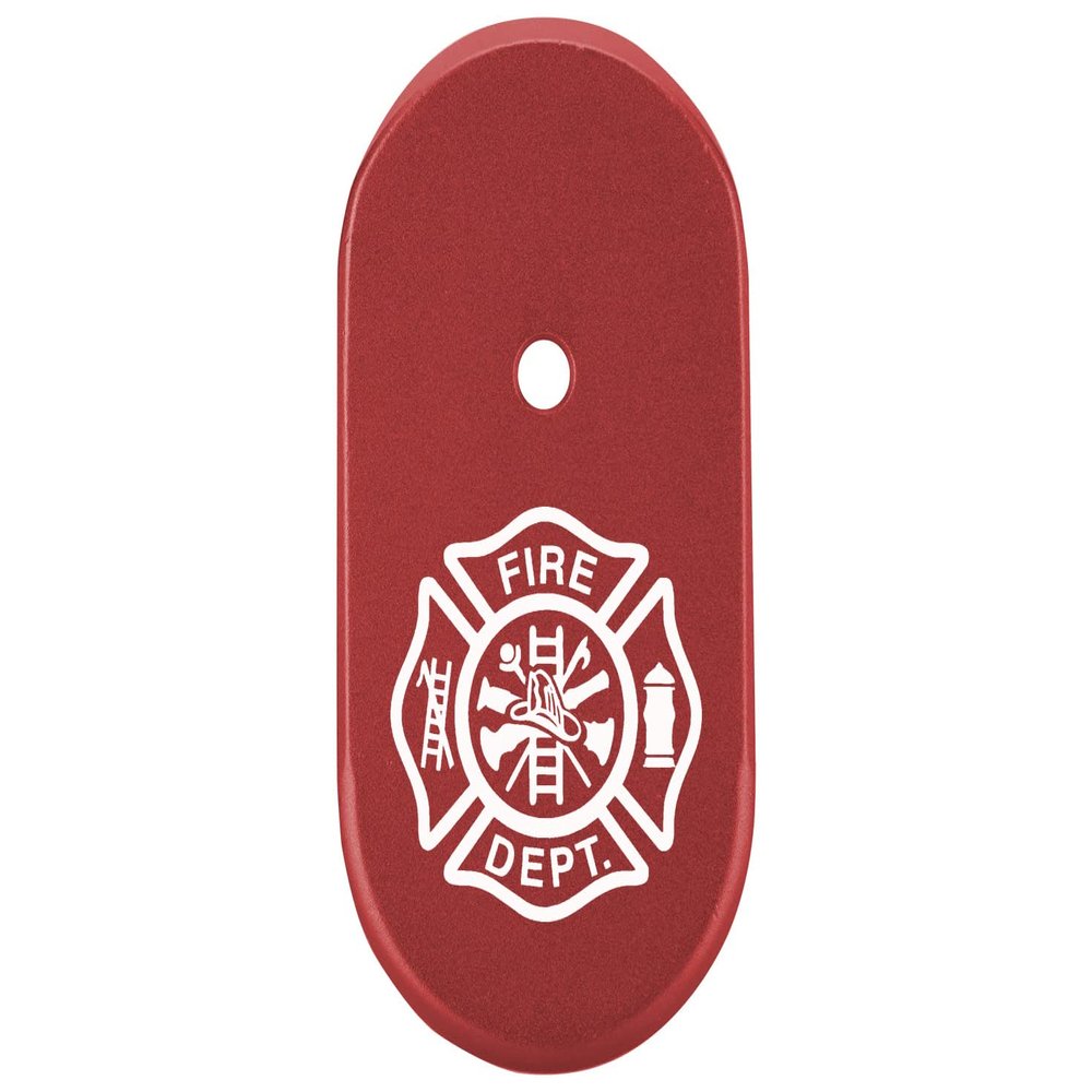NDZ Performance Magazine Base Plate Finger Extension for Smith & Wesson CSX 9mm 10 Round Fire Department Emblem, Laser Engraved Anodized Aluminum in Red
