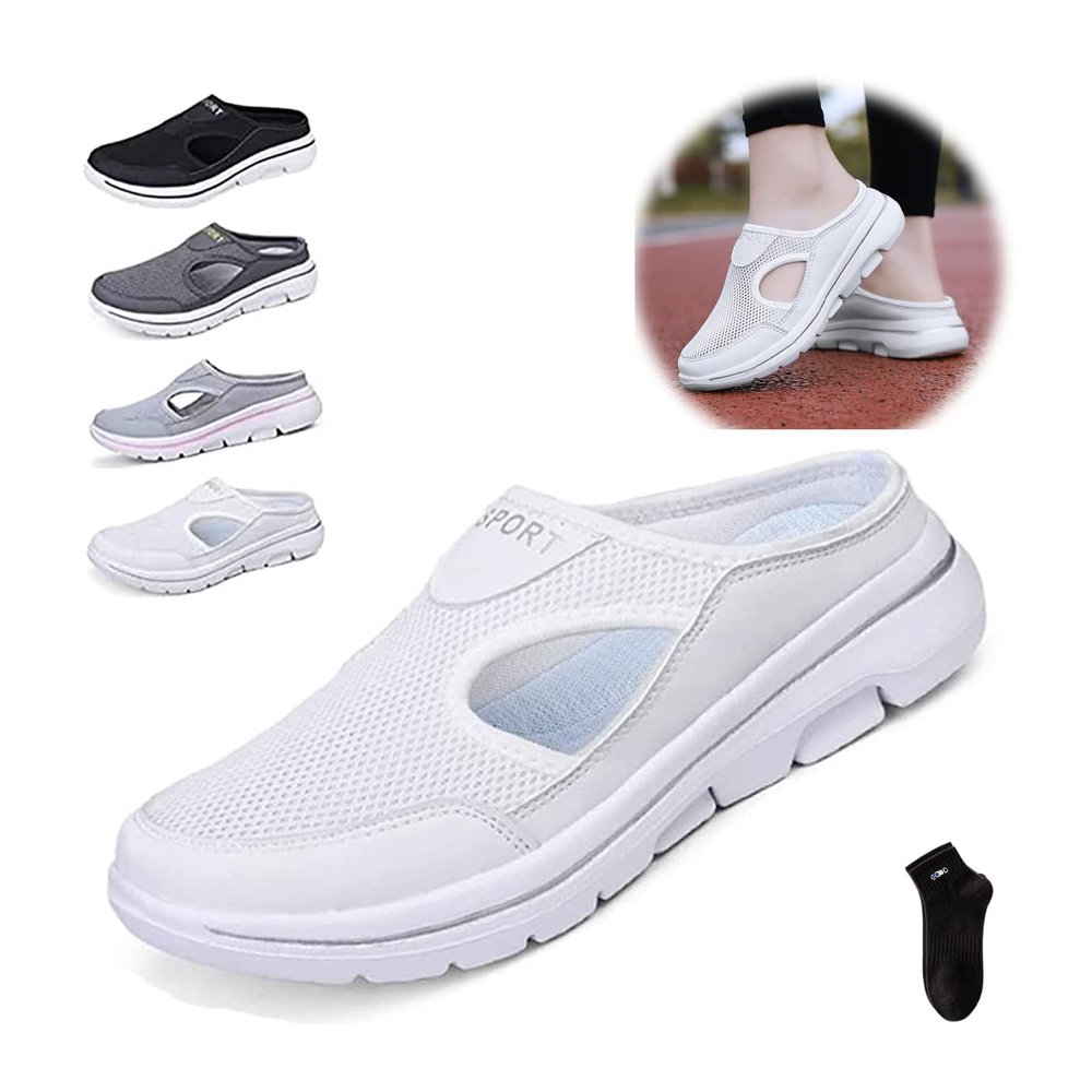 Men's Comfort Breathable Support Sports Sandals, Heelless Air Breathable Mesh Sport Sandals, High Elasticity Non-Slip Walking Shoes for Mens and Womens (D-White, adult, men, numeric_13, numeric, us_footwear_size_system, medium)
