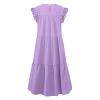 Babydoll Dresses for Women,2023 Summer Plus Size Casual Cute Petite Dress Sleeveless Tiered Ruffle Pleated Flowy Swing Boho Beach mini Maternity T-Shirt Dress Vacation Outfits(A-Purple,XXL) view 2