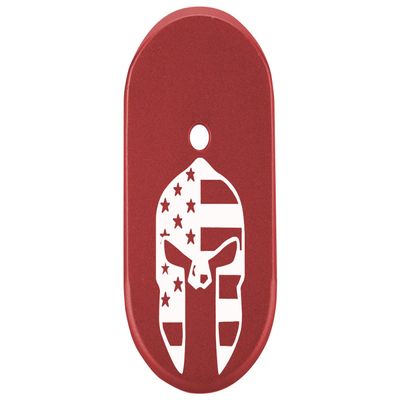 NDZ Performance Magazine Base Plate Finger Extension for Smith & Wesson CSX 9mm 10 Round Spartan Helmet US Flag, Laser Engraved Anodized Aluminum in Red