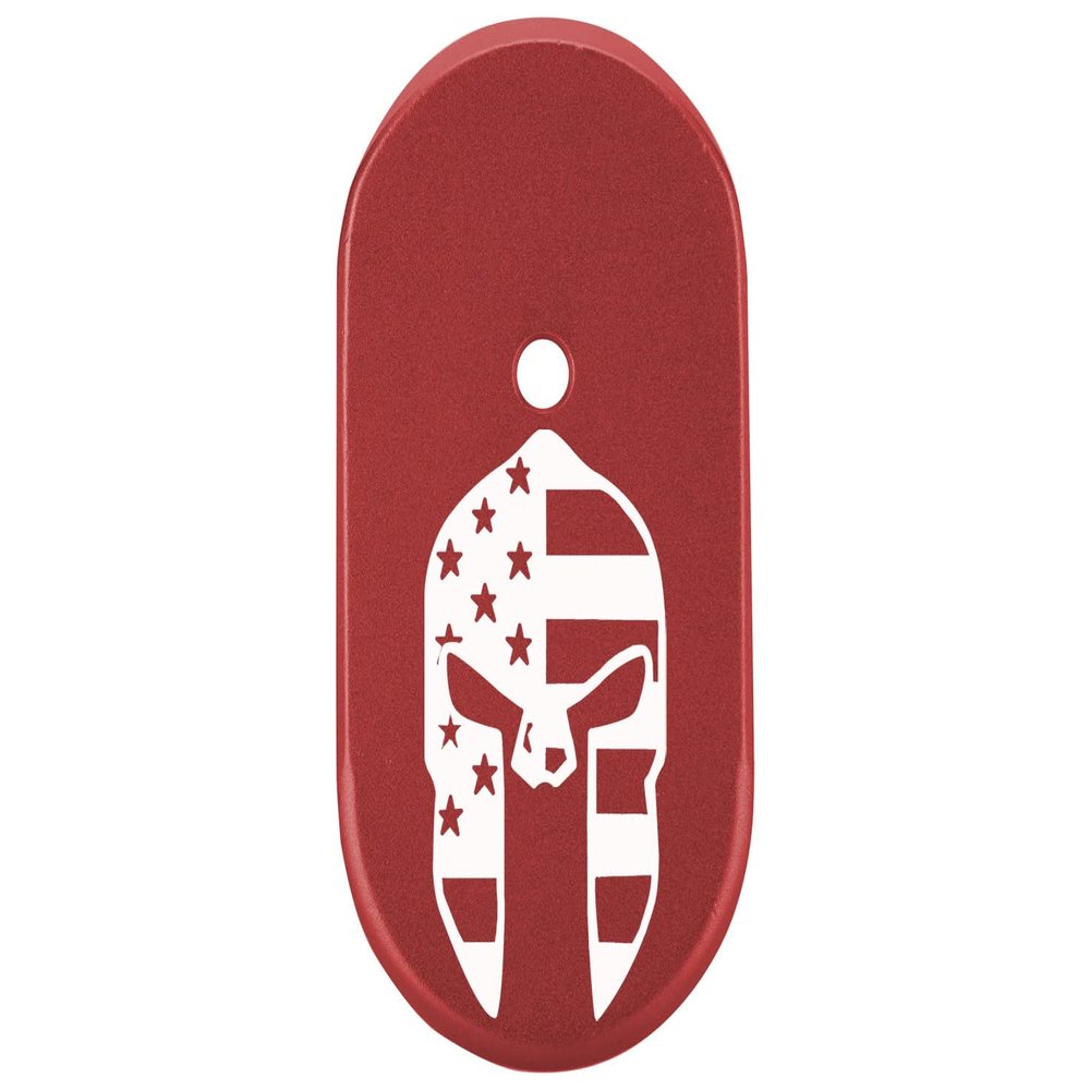 NDZ Performance Magazine Base Plate Finger Extension for Smith & Wesson CSX 9mm 10 Round Spartan Helmet US Flag, Laser Engraved Anodized Aluminum in Red