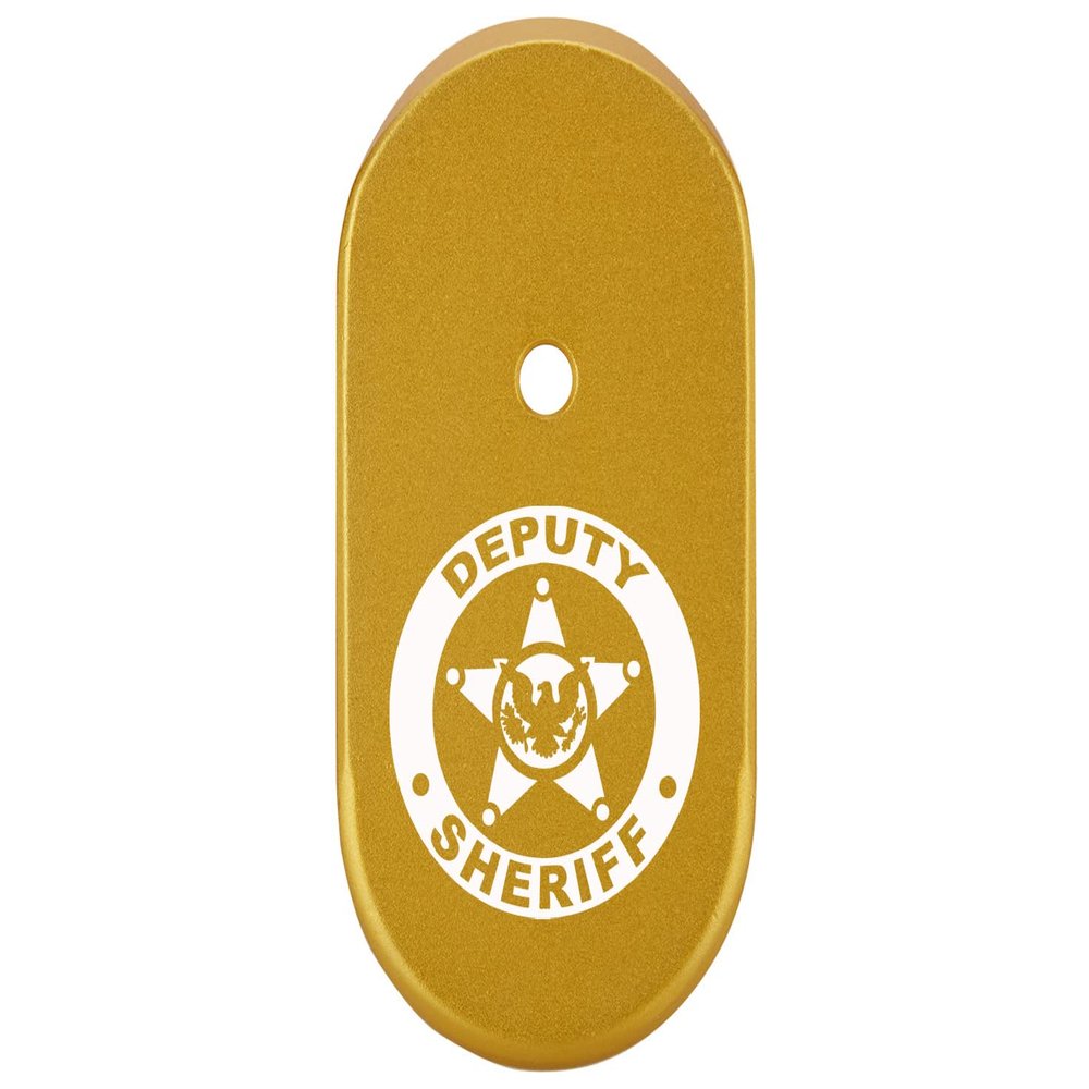 NDZ Performance Magazine Base Plate Finger Extension for Smith & Wesson CSX 9mm 10 Round  Deputy Sheriff Eagle Logo, Laser Engraved Anodized Aluminum in Gold